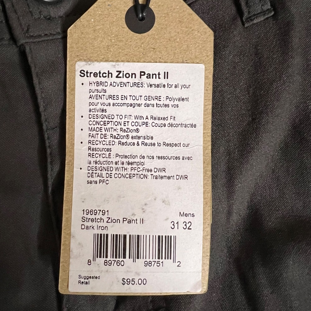 NWT prAna Stretch Zion Pant II Dark Iron 31X32, 34X32 - Picture 10 of 13